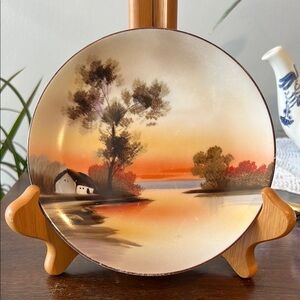 Vintage Noritake Hand Painted Scenic Decorative Plate with Trees and Cottage